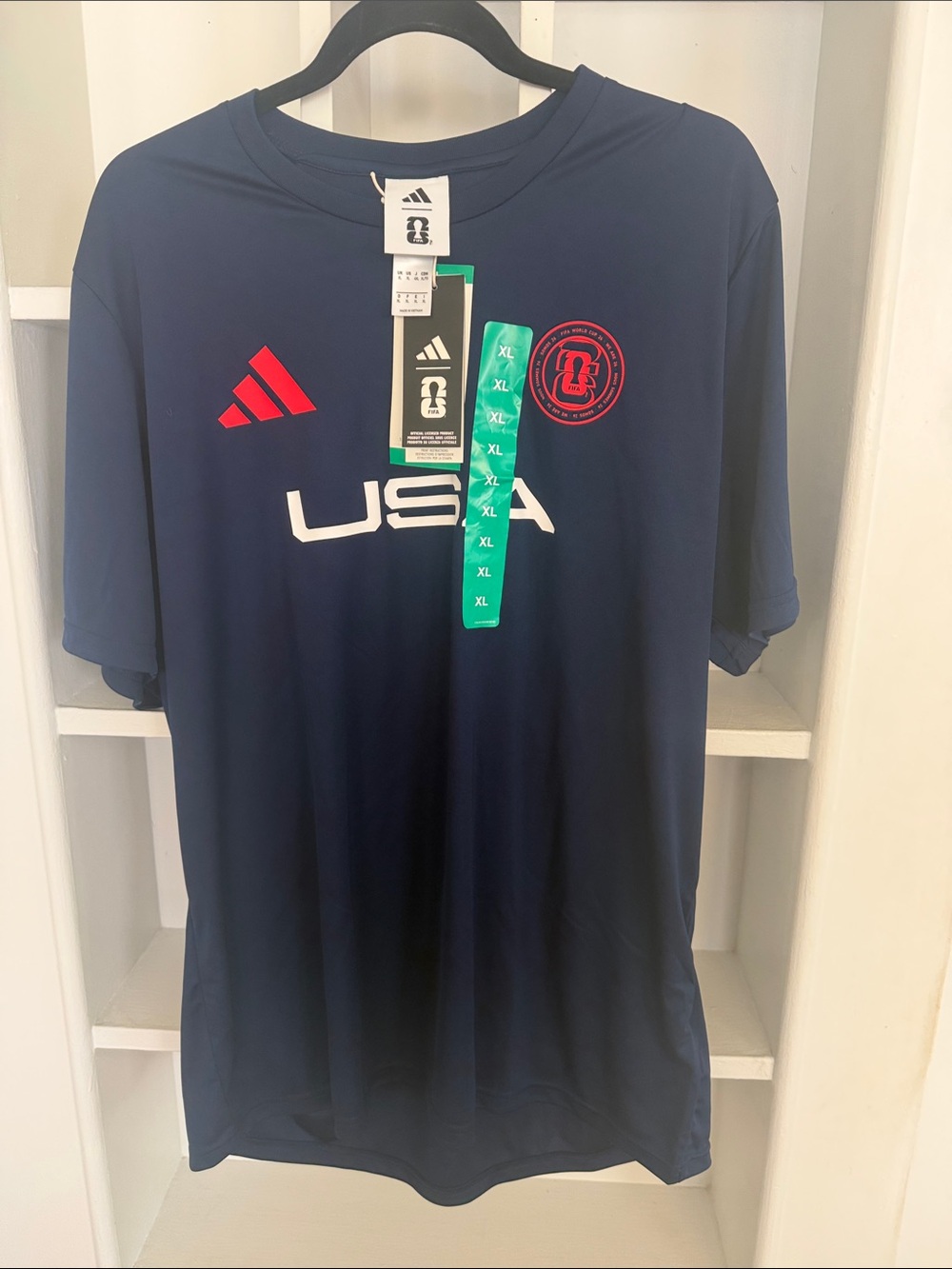 adidas Navy USA Short Sleeve Performance Tee with Red Accents